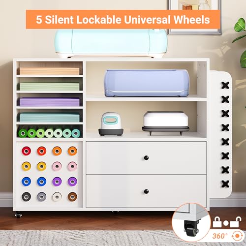 24 Vinyl Holders,2 Drawers Craft Storage Cart,Rolling Craft Organizer