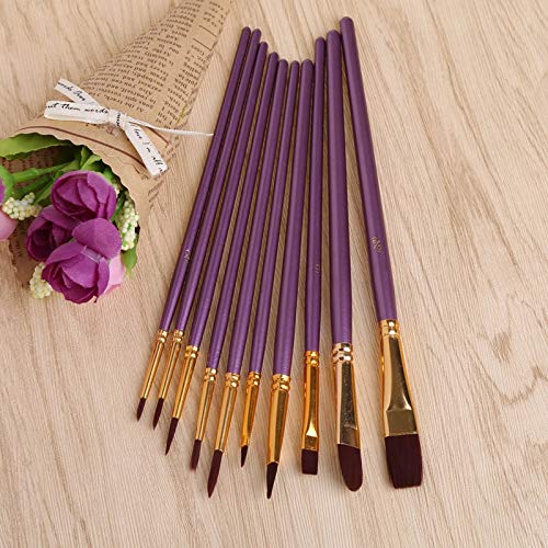 HBJWOV 10Pcs Artist Paint Brush Set Nylon Hair Watercolor Acrylic Oil Painting Brushes Drawing Art Supplie