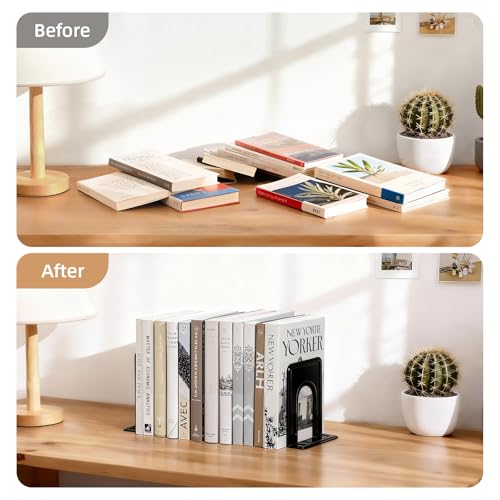 HappyHapi 12 Pairs Book Ends, Heavy Duty Bookends for Shelves, Black