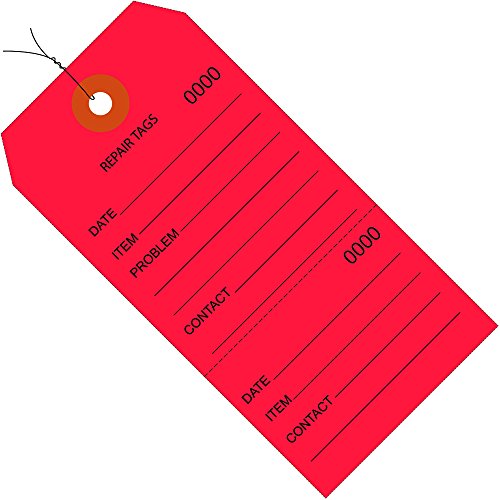 BOX USA Wired Repair Tags 6.25x3.125 Red, 2-Part, 1000-Pk