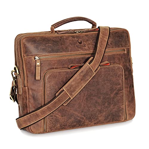 DONBOLSO San Francisco Laptop Bag - 17-Inch Handcrafted Leather Messenger Bag for Men and Women - Leather Shoulder Bag with Adjustable Strap for Office, Travel, Uni, or Business Use - Vintage Brown