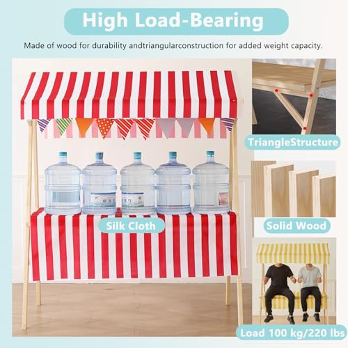 WAHHWF Folding Cart Wooden Vendor, Lightweight Retail Stall for Trinkets Lightweight Easy Assembly, Foldable Display Stan with Awning(Yellow,120x60 cm/47x24 in)