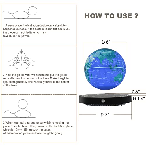 6" World Geographic Globes Floating Globe Lamp Anti Gravity 360 Rotating World Map with LED Light Magnetic Levitating Globe Home Office Desk Decor Creative Birthday Gifts