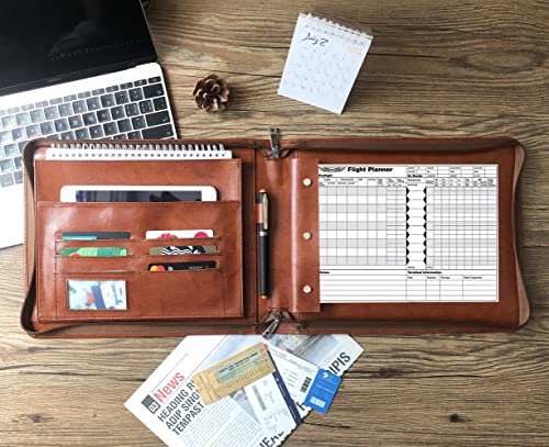 Cadderki Professional Vegan Leather Pilot Logbook, Pilot Journal for Letter Size Paper, Pilot Log Book Binder, Pilot Log Organizer, logbook Aviation Cover