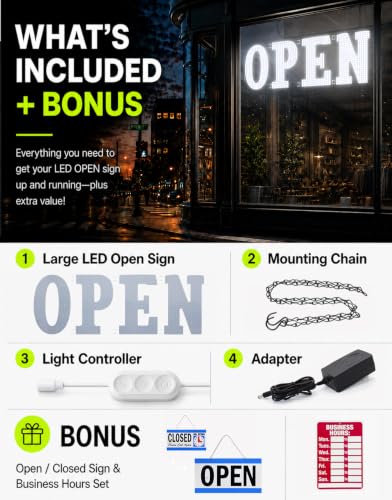 Open Sign for Business 48" x 17", Smart Extra Large LED Open Sign with Bluetooth APP Timer & Remote, Dimmable 14 Modes for High-Visibility Storefront Window