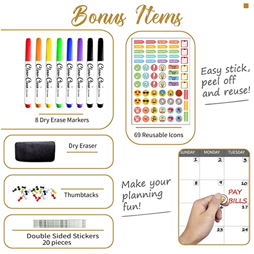 CLEVER CLEAN Large Dry Erase Wall Calendar - 48"x58" 12-month 2026 Undated Reusable Yearly Calendar for Home, Office, School Projects - Jumbo Laminated Task Organizer