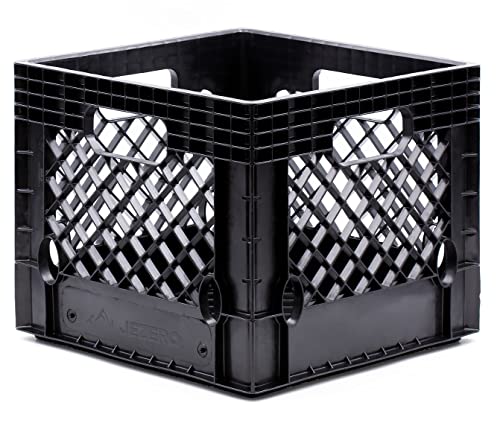 JEZERO 16 Quart Heavy Duty Plastic Crate | Stackable Multi-Purpose Storage Bin for Garage, Home, Office, Groceries, Outdoor, Camping & Kayaking | Black Utility Tote, 13" x 13" x 11"