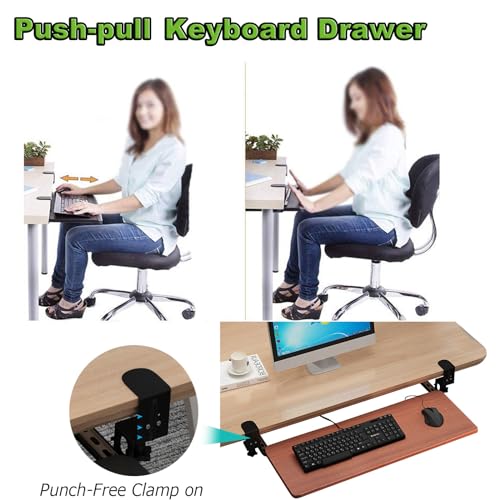 V3VOGUE Ergonomic Desk Extender Keyboard Tray 52/65/75x25cm Height Adjustable Under Desk Slide-Out Keyboard Drawers Platforms, Easy Install/Improve Posture, for Desks and Computer Tables