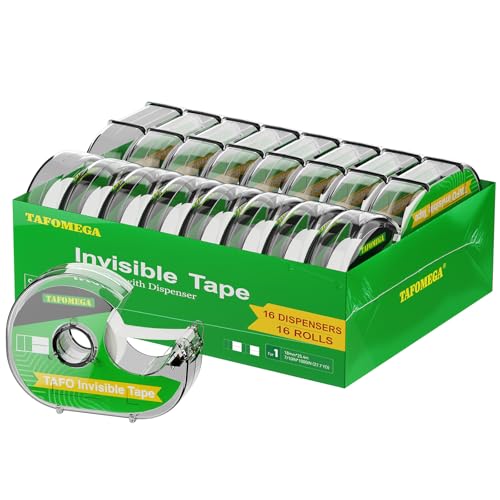 Invisible Tape with Dispenser, 0.7" x 1000", 16 Pack, for Craft & Office