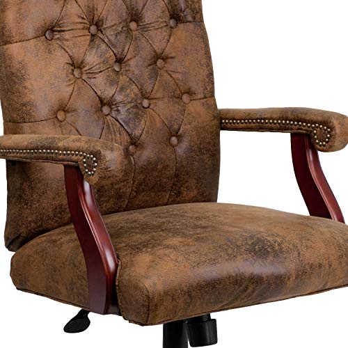 BizChair Bomber Brown Classic Executive Swivel Office Chair with Arms