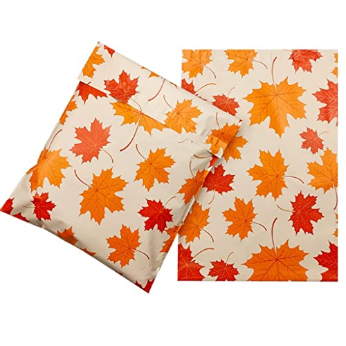 JSEIAJB 50pcs New Mails Bag Maple Leaf Pattern 10 * 13 Inch Courier Bag Mailers Self Seal Plastic Mailing Envelope Bag(32X45cm)