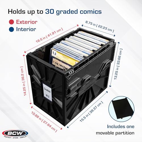 BCW Graded Comic Book Bin with Partition – Black (5 Pack) | Holds Up To 30 Graded Comics | Stackable Comic Book Box Storage for CGC, CBCS & Slabs