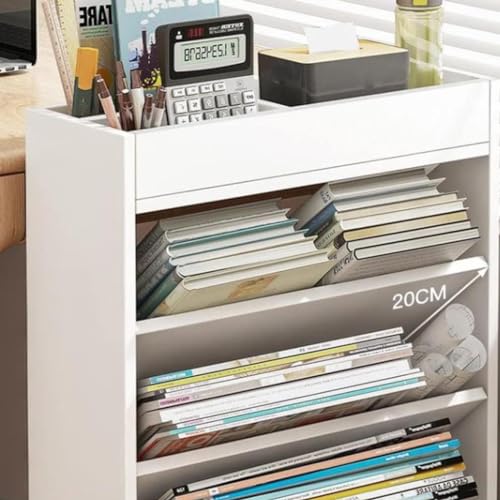 Peynir Narrow Bookshelf Desk Side Shelf Desk Side Small Book Case Rack Removable with Wheels Classroom Crevice Book Storage Book Shelf Boho Bookshelf