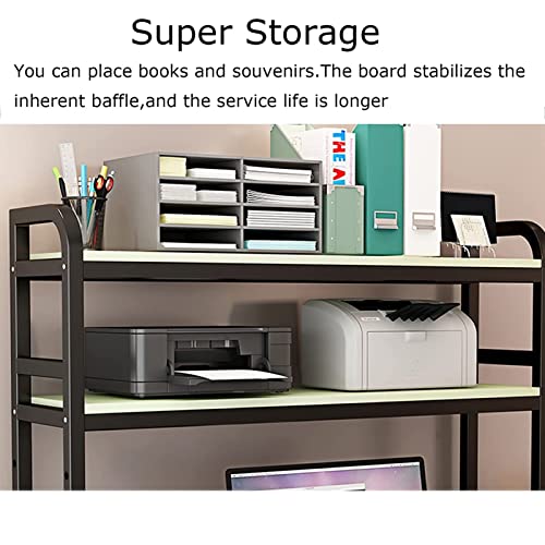 2 Tier Adjustable Office Desk Bookshelf, Desktop Bookcase for Computer Desk，Wood and Metal Printer Stand Office Supplies Organizers and Accessories Storage Display Shelf for Women Man and Kids ( Color