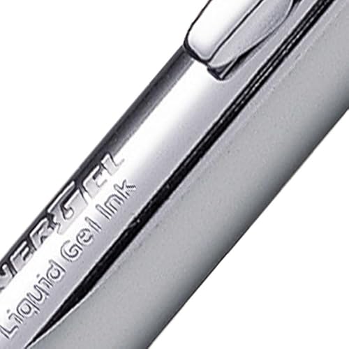 Pentel EnerGel Sterling Rollerball, 0.7 mm Tip, Silver Barrel, Black Ink (Pack of 12)