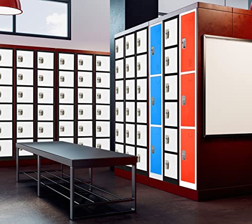 AdirOffice Large School Locker with 6 Doors 6 Hooks Storage Locker - Metal Storage Locker Cabinet Ideal for School, Garage, Office Lockers - (6 Door, Black Body/White Door)