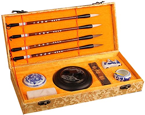 chinese calligraphy writing sumi with roll-up brush japanese brush painting kit Traditional Calligraphy Set - Chinese Traditional Calligraphy Set Brush Pen/Ink/Paper/Inkstone for Beginners Writing Pra