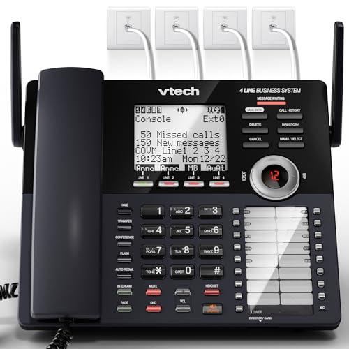 VTech AM18447 Main Console 4-Line Small Business Phone System - Expandable to 10 Stations, Digital Answering Machine, Auto Attendant, Intercom & Custom Music on Hold, Black