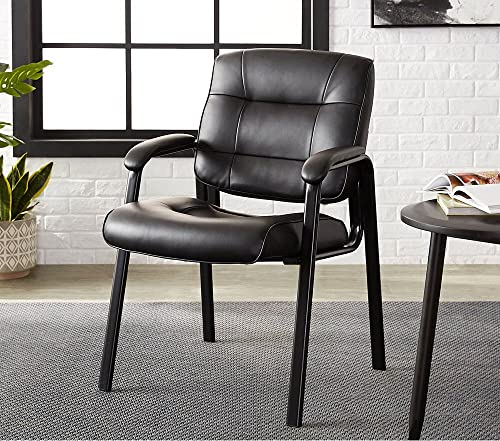 Amazon Basics Classic Faux Leather Office Desk Chair with Armrests, Metal Frame, Black, 27.4D x 23.6W x 35.8H in