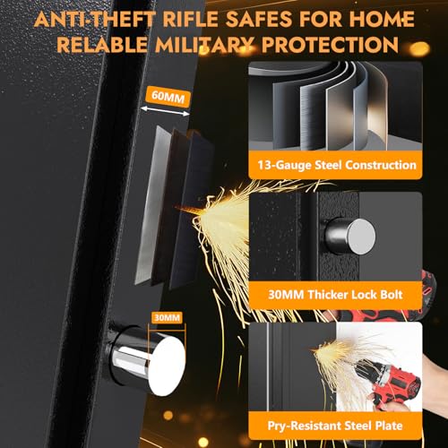 KAER Biometric Gun Safes for Rifles and Pistols Can Storage 15-16 Firearms with Adjustable Pistol Cabinets &Stocks Gun Safe with Fingerprint Lock Silent Alarm Mode