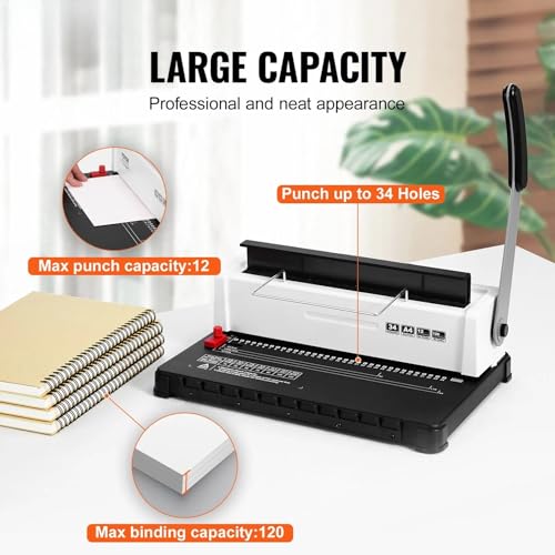 INXXCOROO Coil Spiral Binding Machine, Manual Book Maker 34-Holes Binding 120 Sheets, Punch Binder with 100pcs 5/16'' Coil Binding Spines, Adjustable Side Margin, for Letter Size, A4, A5