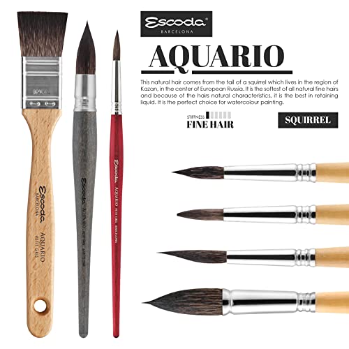 Escoda Aquario Series 1125 Artist Watercolor & Acrylic Short Handle Paint Brush, Petit Gris Natural Squirrel Hair, Round, Size 6