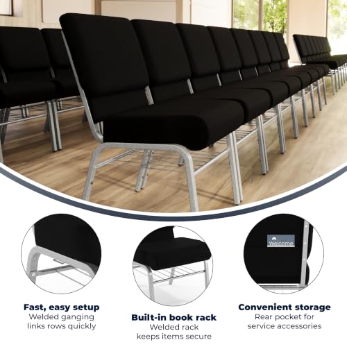 Flash Furniture Hercules 21 in Wide Fabric Church Chair, Black