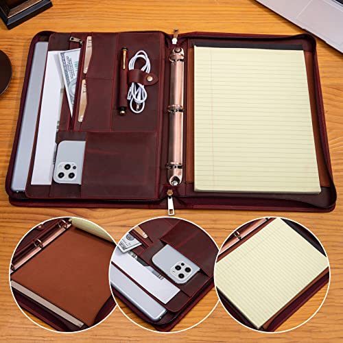 Personalized Leather 3 Ring Binder Portfolio with Front Pocket
