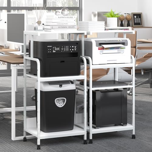 Arbuxzuy 4-Tier Printer Stand with Storage Shelf, Mobile Printer Table for Home Office, Adjustable Stand for Printer, Scanner, Fax (White)