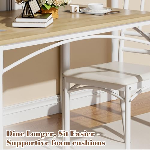 Yafylly 5-Piece Dining Table Set with 4 Chairs & Adjustable Feet, Upholstered Seats Kitchen Table and Chairs Set of 4, Space-Saving Design for Small Apartments and Dining Rooms, White