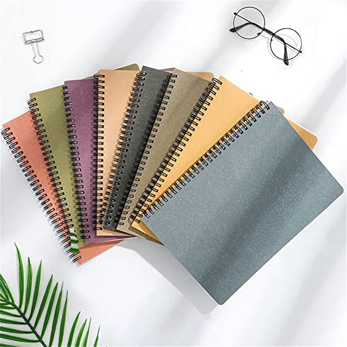 NSUQOA JSEIAJB A5 Hard Cardboard Material Coil Loop Spiral Notebook Horizontal Line Diary Note Pad Student Notepad(Style H)