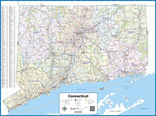Connecticut Laminated Wall Map (34” wide x 25” high)