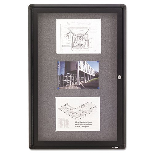 Quartet Bulletin Board 24"W x 36"H Enclosed & Lockable Fabric Notice Board, Graphite/Gray (2363L)