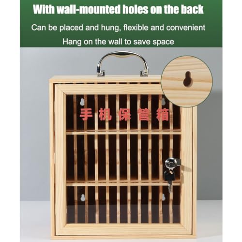 Cell Phone Cabinet Wood Pocket Chart Storage Locker Box, Desktop Mobile Phone Holder Organizer with a Lock, Mobile Phones Safe Deposit Box w/Portable Handle, for Office School Classroom Gym