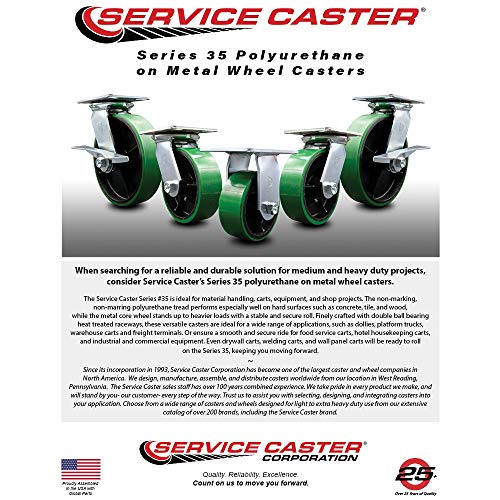 8 INCH Poly ON CAST Iron Caster Set with Roller Bearing 4 Swivel Lock 2 Brake