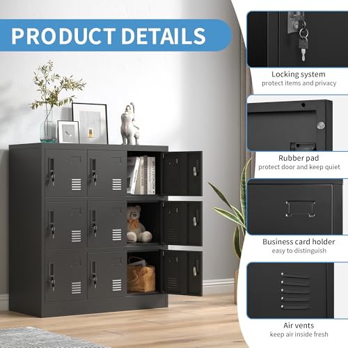 EKJ Metal Locker 9 Doors Storage Cabinet, Lockers for Employee