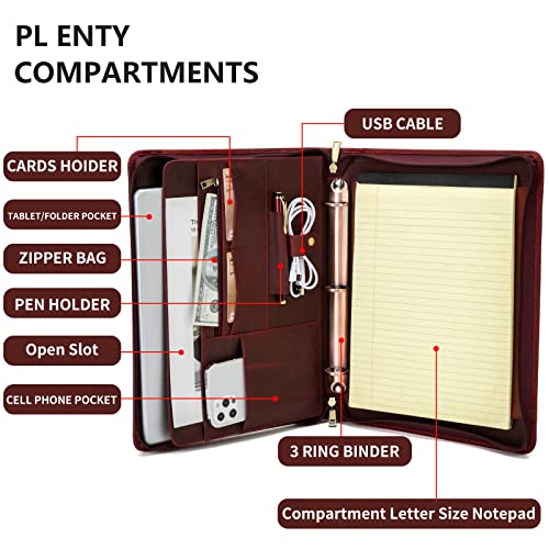 Personalized Leather 3 Ring Binder Portfolio with Front Pocket