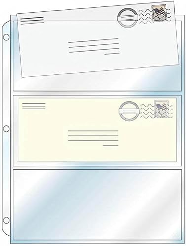 StoreSMART - Collector's Envelope Page for 3-Ring Binders - Three 3 1/2" x 8 1/2" Pockets - Holds 3 Envelopes - Clear Vinyl - 10-Pack - MC29-10