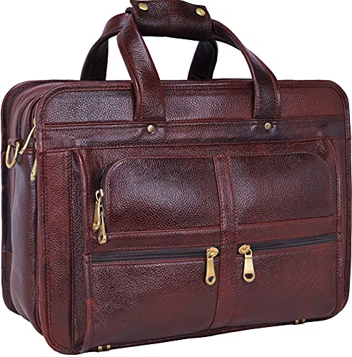 Full Grain Leather 16 Inch Briefcases Laptop Shoulder Bags for Men and Women Leather Business Travel Work Bag (Brown)