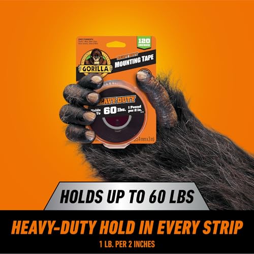GORILLA Heavy Duty Double Sided Mounting Tape, Black Tape, 1" x 120" (Pack of 4) - Weatherproof for Indoor or Outdoor