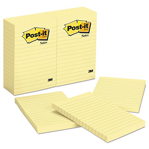 3M 660YW Post-It Lined Notes, 4 x 6, 100 Sheets/Pad, Canary Yellow, 12/Pack