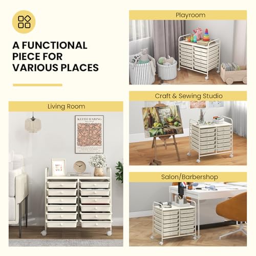 12-Drawer Rolling Cart with Drawers, Storage Cart with Universal Wheel & Metal Frame, Multipurpose Mobile Trolley Utility Cart for Makeup Kitchen Office Play Room