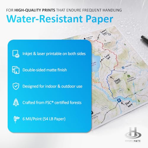 TerraSlate Waterproof Paper - Hydronote 54lb, 8.5” x 11” (250 Sheets) | Weatherproof Copy Paper for Holiday Printing, New Year Menus, and Durable Christmas Crafts
