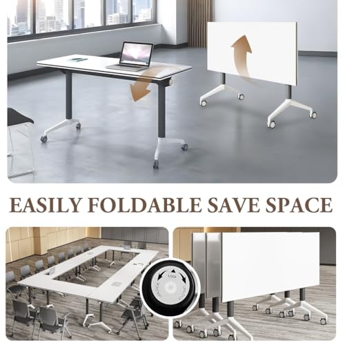 Ovlirpl Conference Room Table, Folding Conference Room Tables, Flip Top Mobile Training Table with Silent Wheels, Modular Foldable Conference Tables for Home Office Class,120cm/47.2in,1pack