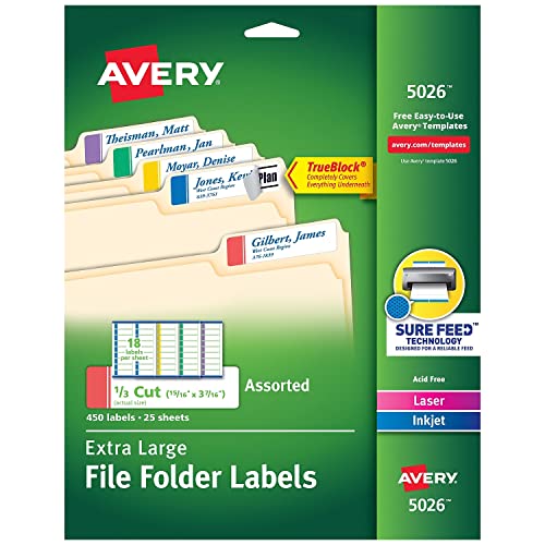 Avery 5026 Extra Large Filing Labels, 15/16-Inch x3-7/16-Inch, 450/PK, Assorted
