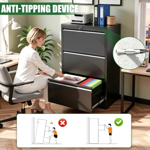auruge 3-Drawer Lockable Side-Opening File Cabinet for Home & Office