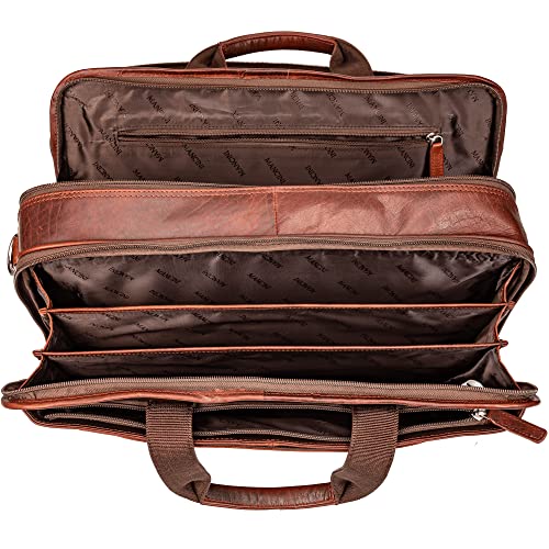 Mancini Buffalo Double Compartment Top Zipper 15.6” Laptop/Tablet Briefcase, Brown, Brown