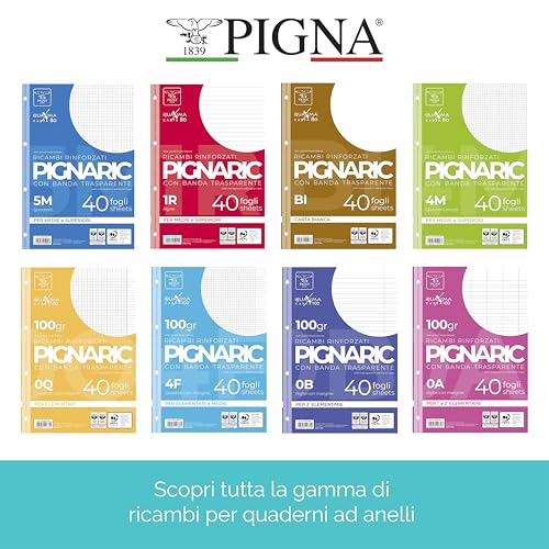 Pigna - Pack of 5 Packs of 40 Sheets A4 Spare Notebook Rings, Perforated Loose Sheets, 4 Reinforced Holes, Sheets with Reinforced Holes, 1R, Lines