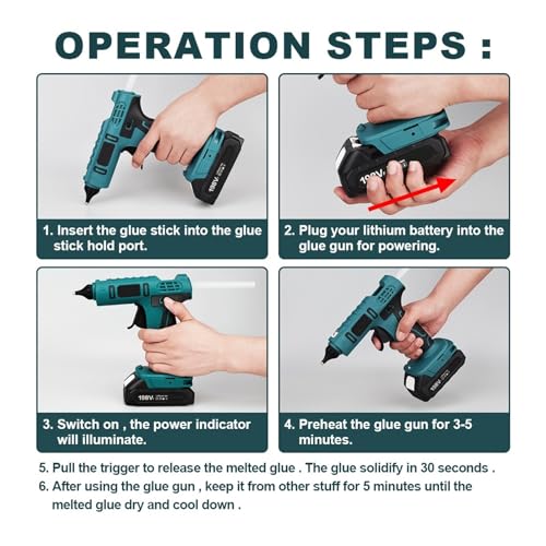 LIBODD Hot Glue Gun Electric Hot Glue Gun Cordless Heat Gun Battery Hot Silicone Gun DIY Hand Tool for 18V Battery with 10 Hot Melt Adhesive for DIY Arts, Crafts and Quick Repairs(2 x Battery Set)