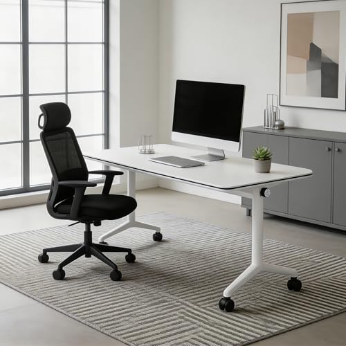 Folding Conference Table 1 Pack, Office Table with Lockable Wheels 440 LBS Capacity, 59”L × 23.6”W × 29.5”H Modern Minimalist Flip-Top Table for Office/Conference Room/Training Room
